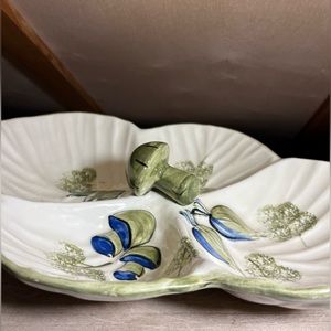 Vintage Los Angeles Potteries 1967 Large Hand Painted Ceramic Mushroom Dish